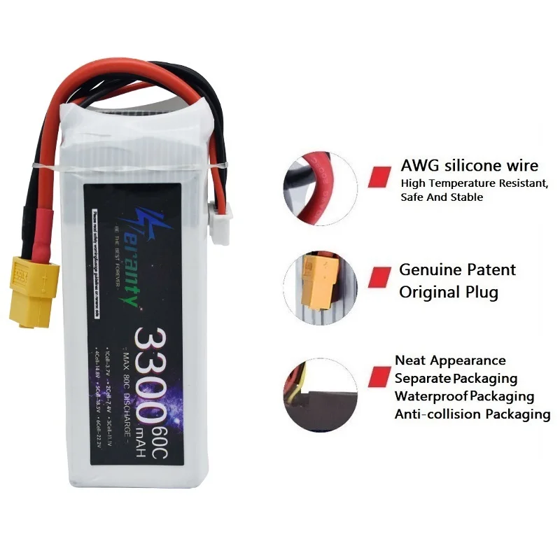 แบตเตอรี่ลิเธียมโพลิเมอร์ RC 1 - 4S Lipo Battery 14.8V 6000Mah บทวิจารณ์และราคา